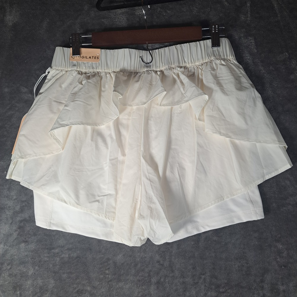Blogilates Ruffle‎ Short Cream White Athletic Running Gym Shorts Large Coquette - Picture 2 of 7